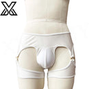 XMJXMY Roupa íntima masculina sexy e sexy com nádegas expostas e anel de metal oco, trajes de banho de praia