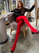 Trendix novas meias vermelhas mulheres bodycon super elástico ver através de renda meia-calça outono sexy magro elegante borgonha collants inverno