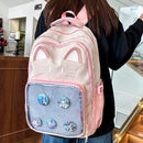 Kawaii mochila feminina doce rosa japonês dos desenhos animados gato ita saco moda grande capacidade casual versátil mochilas para senhoras