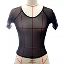 Sexy senhoras roupa interior malha pura topo preto e branco curto transparente corpo moldar roupa interior sexy camiseta interna boate tendência