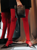 Trendix novas meias vermelhas mulheres bodycon super elástico ver através de renda meia-calça outono sexy magro elegante borgonha collants inverno