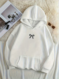 Moletom Feminino com Capuz e Bolso Canguru, Estampa de Laço, Moda Tendência Harajuku Kawaii, Roupa Feminina Y2K ﻿