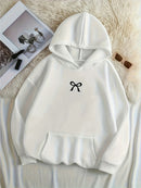 Moletom Feminino com Capuz e Bolso Canguru, Estampa de Laço, Moda Tendência Harajuku Kawaii, Roupa Feminina Y2K ﻿
