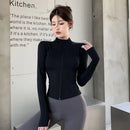 2025 novo fino ajuste manga longa t camisa feminina selvagem zíper até cintura emagrecimento yoga tshirt mulher apertado gola colheita topos feminino