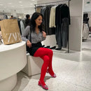 Trendix novas meias vermelhas mulheres bodycon super elástico ver através de renda meia-calça outono sexy magro elegante borgonha collants inverno