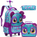 Mochila rolante para meninas crianças mochila com rodas mochila para estudantes do ensino fundamental carry on bagagem bookbag com rolo