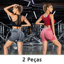 2 peças, Short esportivo feminino，Academia short，Calças Femininas de Ioga Com Controle de Barriga E bumbum
