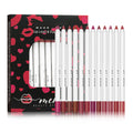 12 pcs Profissional Multi-funcional Lipliner Lápis Labial de Longa Duração À Prova D' Água Eye Brow Maquiagem Cosméticos Delineador de Lábios Coloridos Canetas