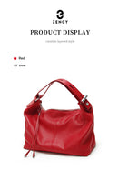 Bolsa de Ombro Grande Zency 100% Couro Genuíno para Mulheres, Bolsa Tote, Bolsa de Mão, Bolsa Hobo de Couro Preto, Bolsas com Zíper para Usar Debaixo do Braço