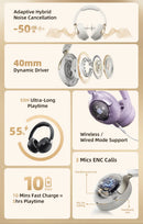 Qcy h3 pro anc fone de ouvido sem fio 50db cancelamento de ruído fone de ouvido de áudio espacial de alta resolução com ldac bluetooth 5.4 sobre fone de ouvido