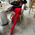 Trendix novas meias vermelhas mulheres bodycon super elástico ver através de renda meia-calça outono sexy magro elegante borgonha collants inverno