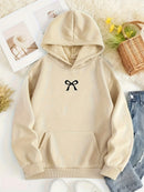 Moletom Feminino com Capuz e Bolso Canguru, Estampa de Laço, Moda Tendência Harajuku Kawaii, Roupa Feminina Y2K ﻿