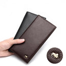 BISON DENIM-Carteira longa de couro genuíno masculina, suporte de cartão fino macio, marca de luxo, bolsa masculina, negócio