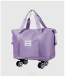 Bagagem expansível com roda universal, grande capacidade, separação seca e molhada, armazenamento, viagem, fitness, bagagem leve