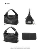 Bolsa de Ombro Grande Zency 100% Couro Genuíno para Mulheres, Bolsa Tote, Bolsa de Mão, Bolsa Hobo de Couro Preto, Bolsas com Zíper para Usar Debaixo do Braço