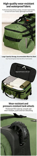 Mochila de Viagem Grande Capacidade 90/110L Dobrável com Rodas e Cinto, Bolsa de Transporte Multifuncional, Mala Resistente ao Desgaste