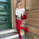 Trendix novas meias vermelhas mulheres bodycon super elástico ver através de renda meia-calça outono sexy magro elegante borgonha collants inverno