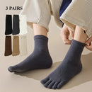 Unisex velo grosso cinco dedo meias, meias quentes toe, tubo médio, inverno, homens, mulheres, 3 pares