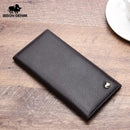 BISON DENIM-Carteira longa de couro genuíno masculina, suporte de cartão fino macio, marca de luxo, bolsa masculina, negócio