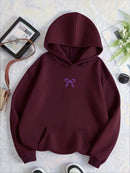 Moletom Feminino com Capuz e Bolso Canguru, Estampa de Laço, Moda Tendência Harajuku Kawaii, Roupa Feminina Y2K ﻿