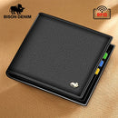 Bison denim homens carteiras de couro genuíno marca de luxo rfid bifold carteira zipper bolsa de moedas titular do cartão de visita carteira n4470
