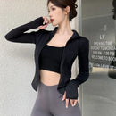 2025 novo fino ajuste manga longa t camisa feminina selvagem zíper até cintura emagrecimento yoga tshirt mulher apertado gola colheita topos feminino