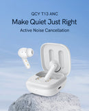 QCY-T13 ANC Fones De Ouvido Sem Fio, Bluetooth 5.3 TWS, ANC, Auscultadores De Cancelamento De Ruído, 4 Microfones ENC Headset, In-Ear, Handfree Earbuds