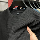Verão masculino em torno do pescoço manga curta camiseta M-5XL oversize rugas resistente respirável textura superior tecido versátil t