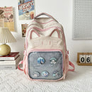 Kawaii mochila feminina doce rosa japonês dos desenhos animados gato ita saco moda grande capacidade casual versátil mochilas para senhoras