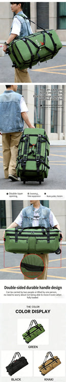 Mochila de Viagem Grande Capacidade 90/110L Dobrável com Rodas e Cinto, Bolsa de Transporte Multifuncional, Mala Resistente ao Desgaste
