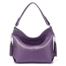 Zency 2026 Nova Moda Bolsa Feminina de Couro Genuíno Macio com Borla Elegante Bolsa Hobo de Ombro para Mulheres Bolsa Transversal Carteira Tiracolo