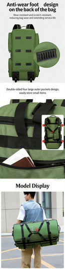 Mochila de Viagem Grande Capacidade 90/110L Dobrável com Rodas e Cinto, Bolsa de Transporte Multifuncional, Mala Resistente ao Desgaste