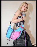 Bolsa de ombro multifuncional ajustável, à prova d'água, cor contrastante, feminina, moda coreana, leve, bolsa crossbody