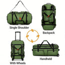 Mochila de Viagem Grande Capacidade 90/110L Dobrável com Rodas e Cinto, Bolsa de Transporte Multifuncional, Mala Resistente ao Desgaste